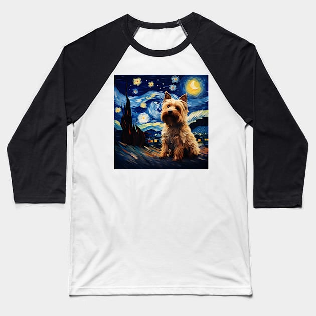 Yorkie Starry Night Baseball T-Shirt by NatashaCuteShop